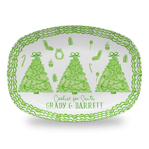Personalized Cookies for Santa Platter in Green Toile Christmas plate Custom tray hostess gift