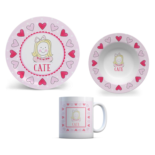 valentine personalized kids plate bowl cup custom girl face gift