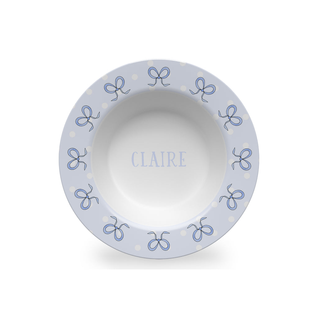 personalized kid bowl girl bows blue melamine