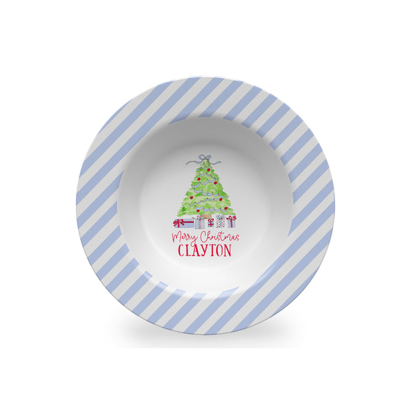Christmas Tree Personalized Kids Plate, Bowl, and Cup Set in Blue