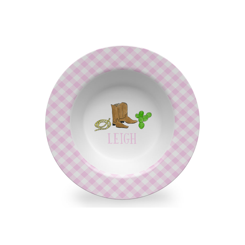 Cowboy Boots Personalized Kids Bowl in Pink