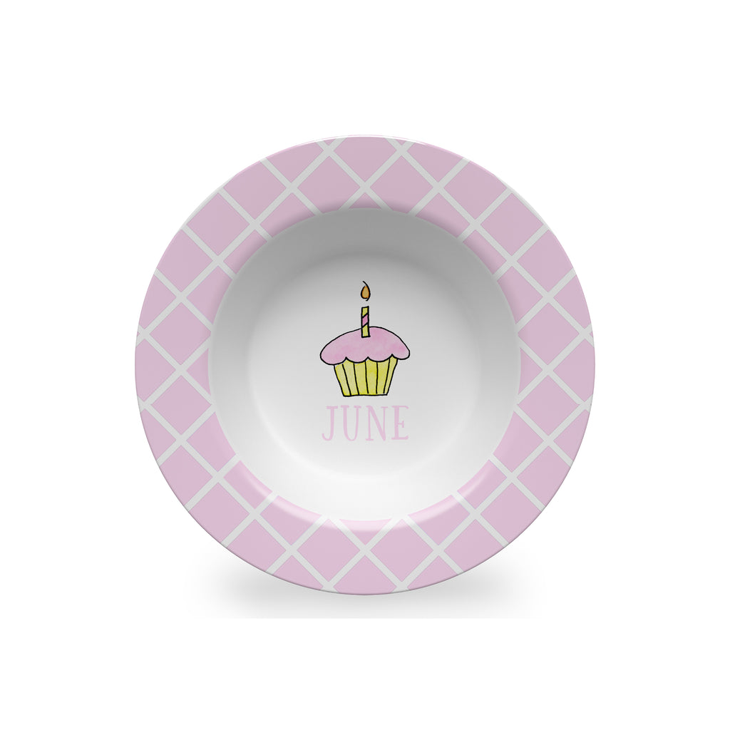 Birthday Cupcake Pink Personalized Kids Bowl