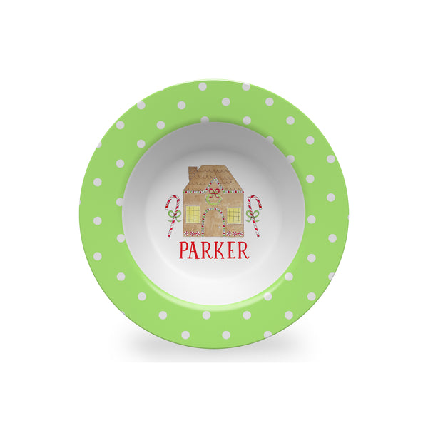 Christmas kid bowl personalized gingerbread house green