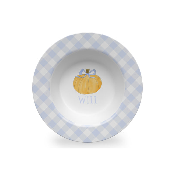 kid Halloween bowl pumpkin with blue bow