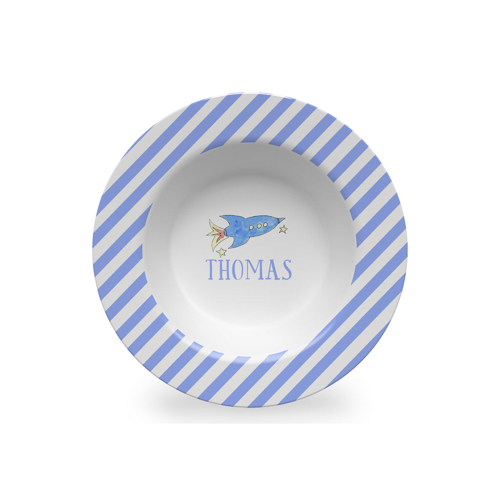 rocket personalized bowl for kids melamine