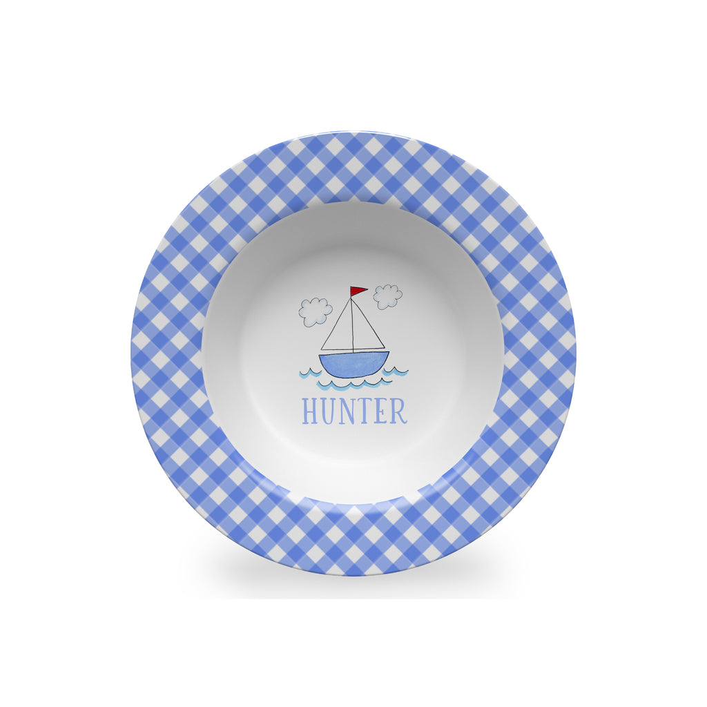 sailboat melamine personalized kids bowl