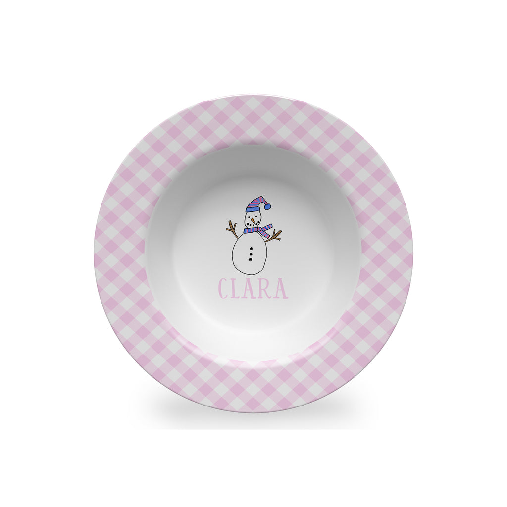 Snowman in Pink Personalized Kids Bowl