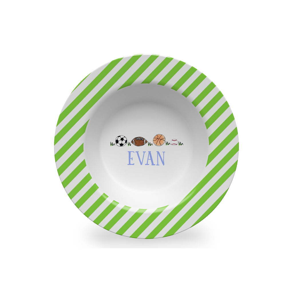 Sports Balls in Green Personalized Kids Bowl