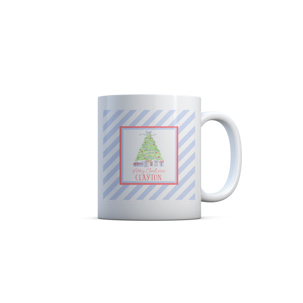 Christmas Tree Personalized Kids Plate, Bowl, and Cup Set in Blue