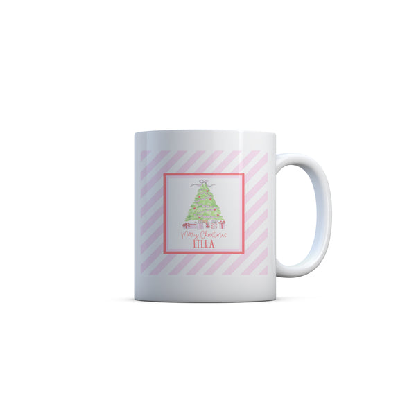 Christmas Tree Personalized Kids Plate, Bowl, and Cup Set in Pink