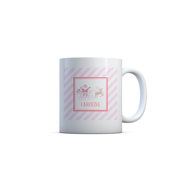 Santa Sleigh Personalized Kids Christmas Plate, Bowl, and Cup Set in Pink