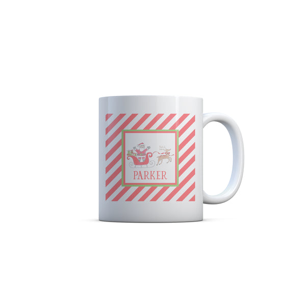 Santa Sleigh Personalized Kids Christmas Plate, Bowl, and Cup Set in Red