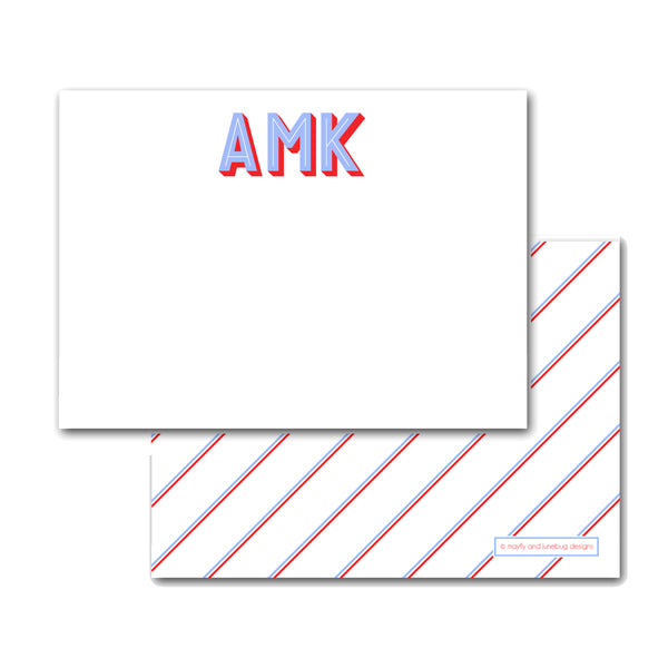 Personalized Notecards Note cards Stationery Stationary Shadow Letters Thank you Notes Flat Notes 4.25" x 5.5" Small Modern Bright Colors Classic
