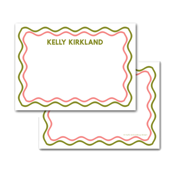 Scallops Personalized Notecard Monogram Note cards custom name Thank you Notes Flat Notes 5" x 7" Large Modern Bright Colors Classic