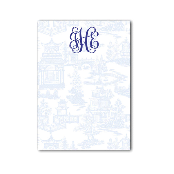 Chinoiserie Notepad Personalized Monogram Note pad in Pale Blue