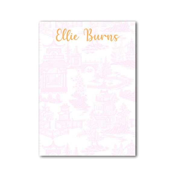 Chinoiserie Notepad Personalized Monogram Note pad in Pale Pink