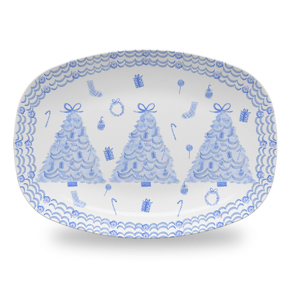Christmas Platter Cookies for Santa Plate Custom Holiday Hostess Gift Tray in Blue Toile