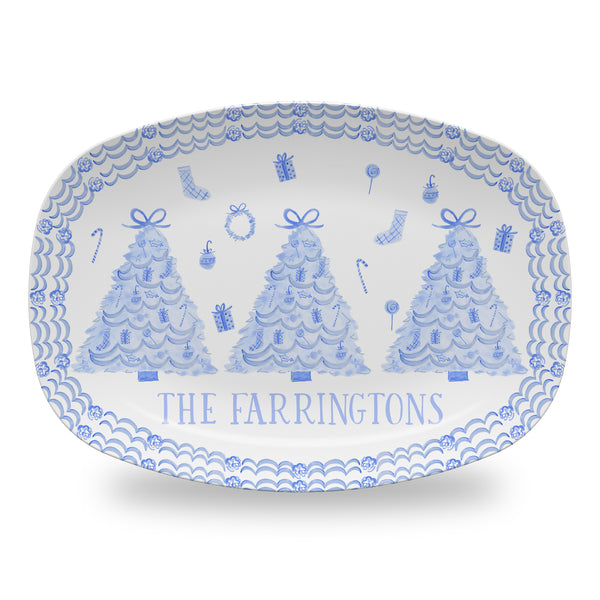 Personalized Christmas Platter Cookies for Santa Plate Custom Holiday Hostess Gift Tray in Blue Toile