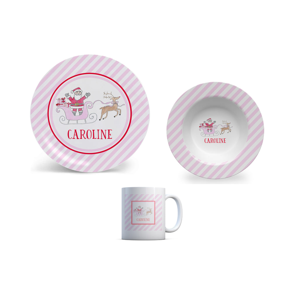 Kids Melamine Christmas Plate Bowl Cup Set Santa Sleigh Toddler Baby Gift