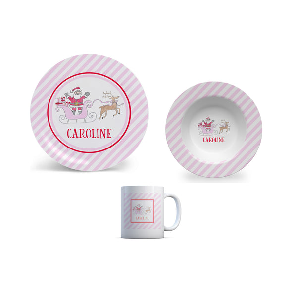 Kids Melamine Christmas Plate Bowl Cup Set Santa Sleigh Toddler Baby Gift
