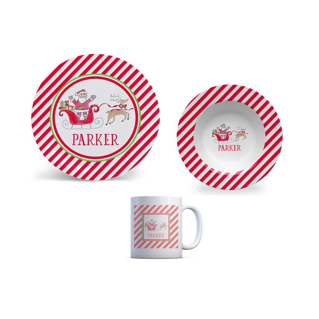 Kids Melamine Christmas Plate Bowl Cup Set Santa Sleigh Toddler Baby Gift