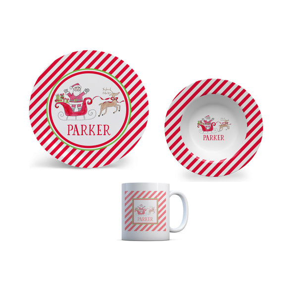 Kids Melamine Christmas Plate Bowl Cup Set Santa Sleigh Toddler Baby Gift