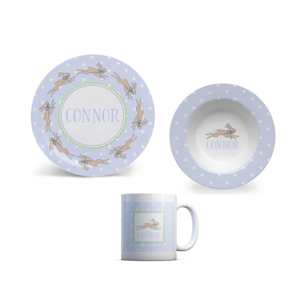 Personalized Kids Easter Plate Bowl Cup Set Melamine Custom Easter Dishes for boy baby gift Bunny Rabbit