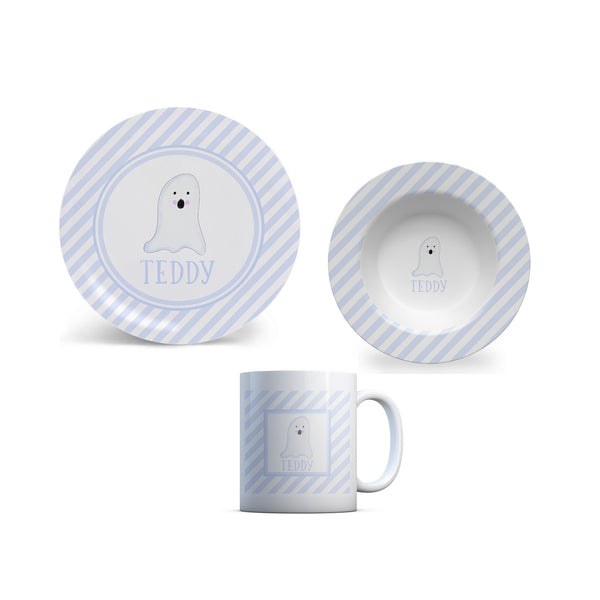 kid Halloween plate ghost blue bowl cup set