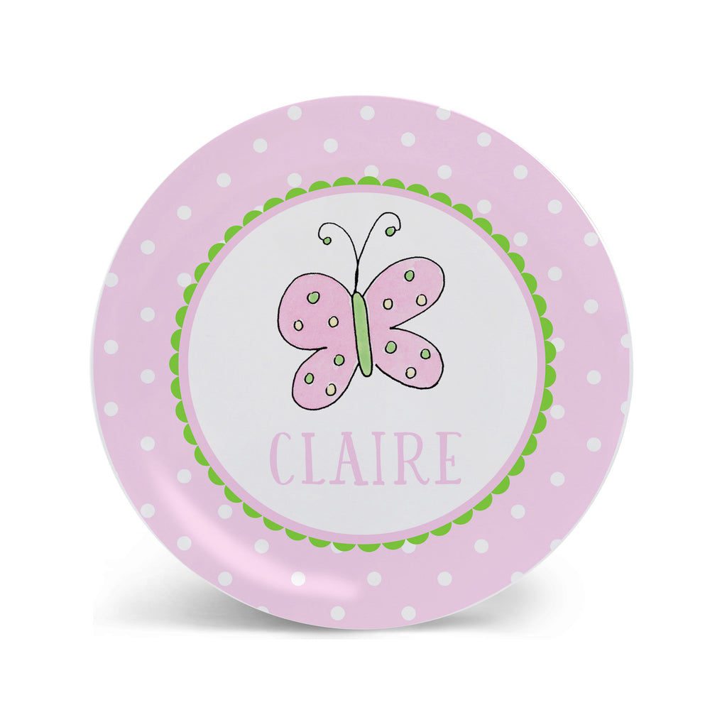 Butterfly girls melamine kids plate personalized