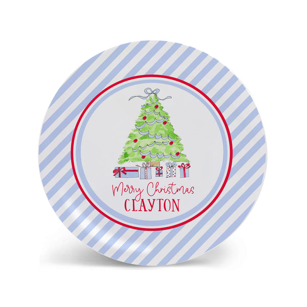 Christmas Tree Personalized Kids Plate, Bowl, and Cup Set in Blue