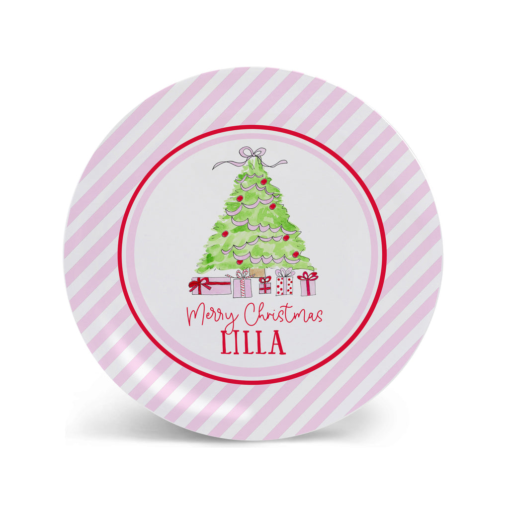 girl Christmas plate melamine pink Christmas tree holiday gift child plate