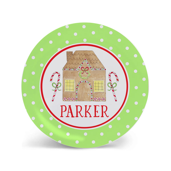 Christmas kid plate personalized gingerbread house green