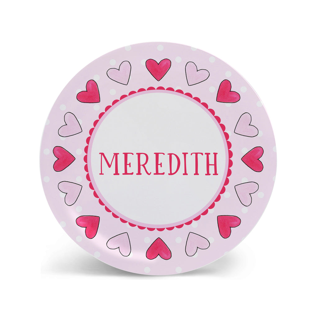 Hearts Personalized Melamine Plate Valentines for Kids