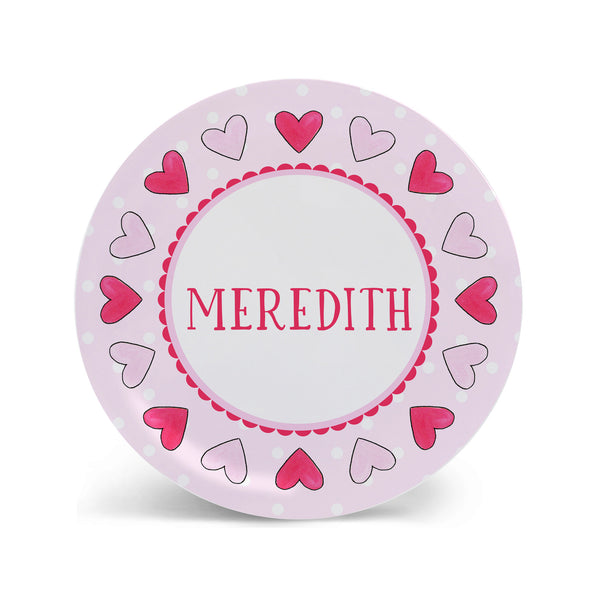 Hearts Personalized Melamine Plate Valentines for Kids