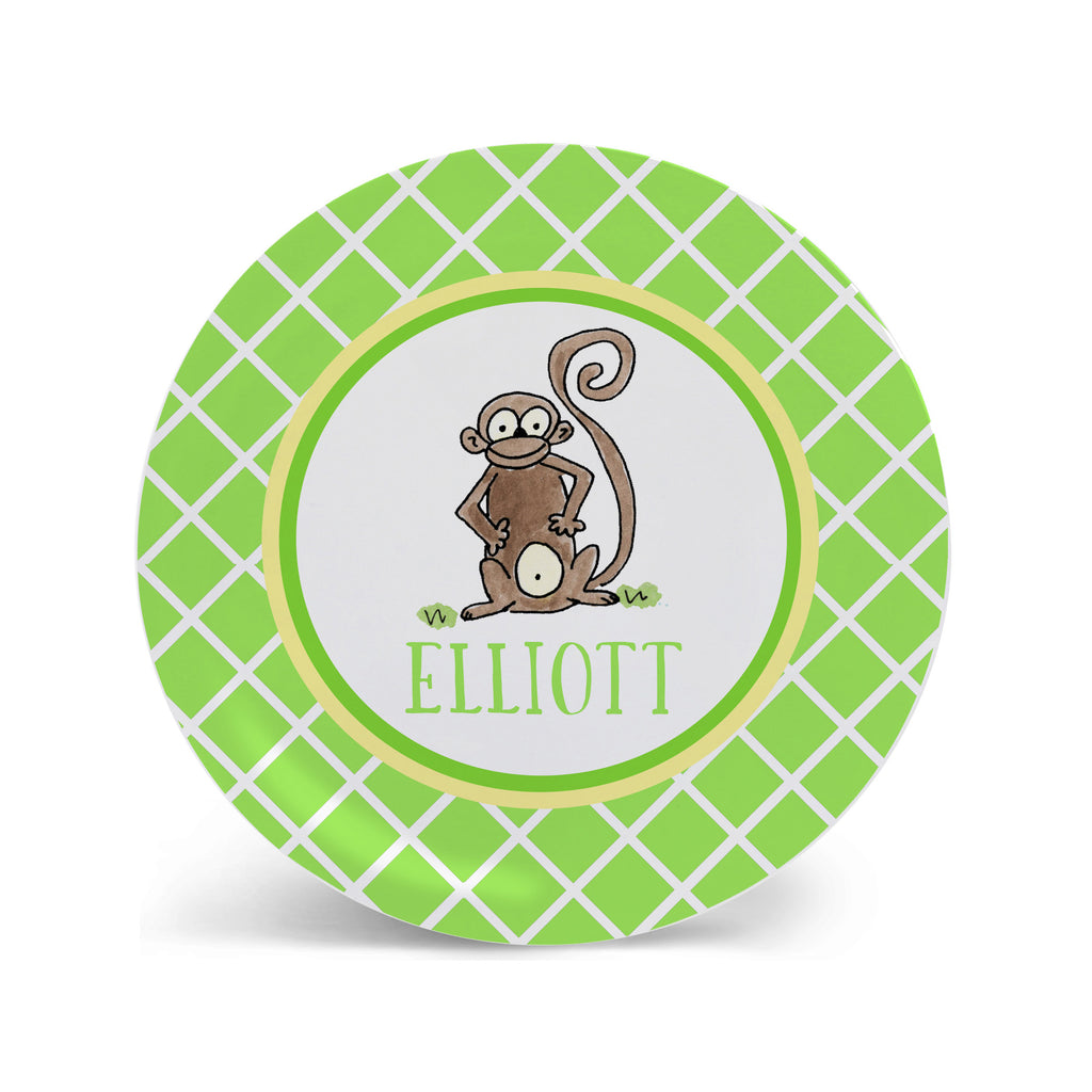 monkey kids plate personalized melamine jungle