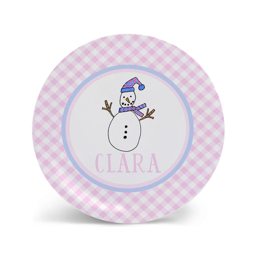 snowman personalized melamine Christmas plate for kids Cookies for Santa