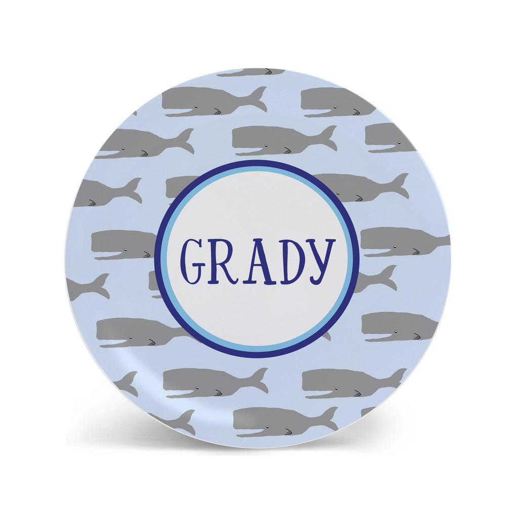 whale melamine personalized plate for kids boys