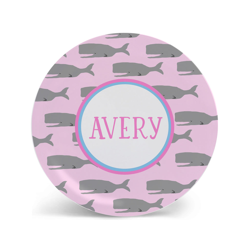 whale melamine personalized plate for kids girls