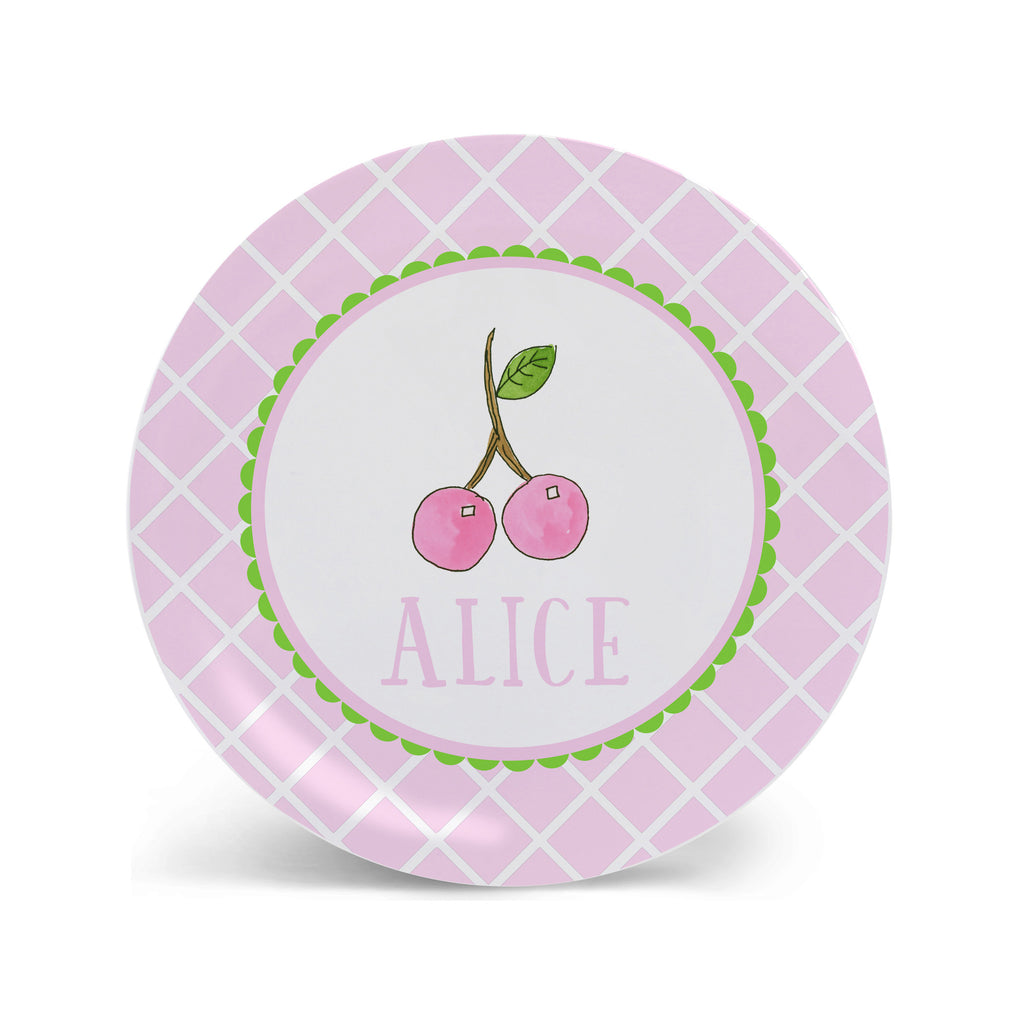 Pink Cherries Personalized Kids Plate