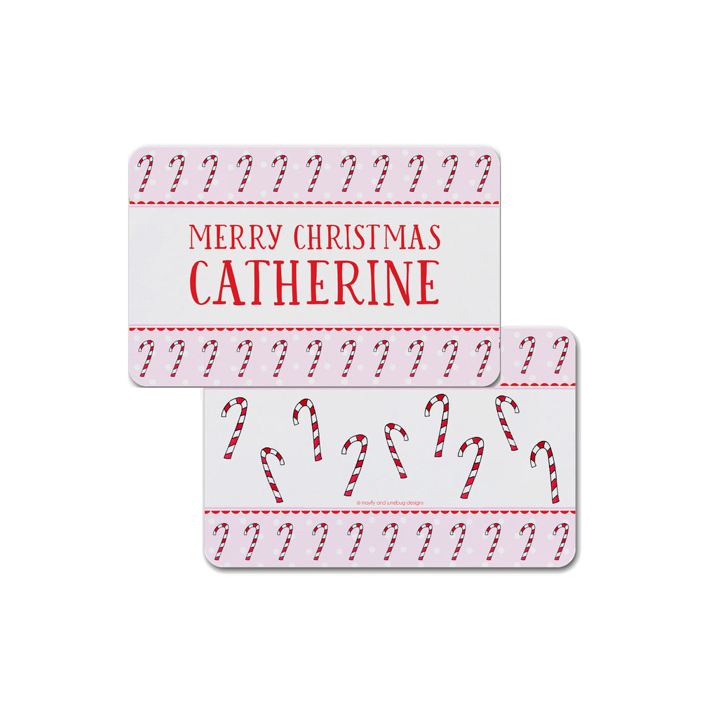 Candy Canes Personalized Kids Placemat in Pink