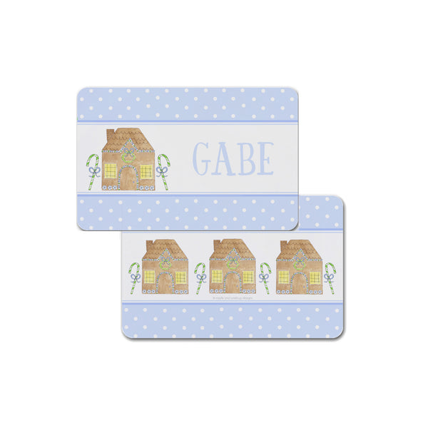 Christmas kid placemat personalized gingerbread house blue