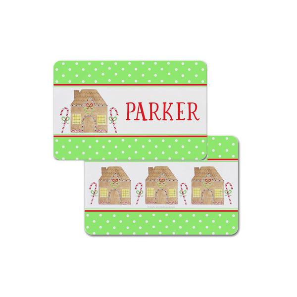 Christmas kid placemat personalized gingerbread house green