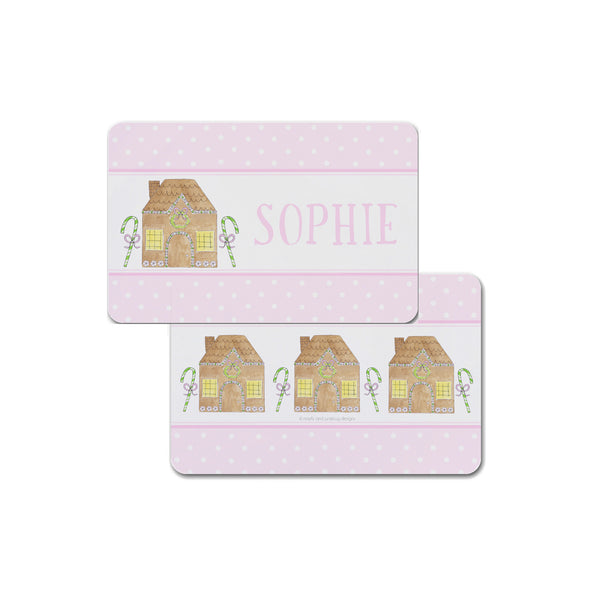 Christmas kid placemat personalized gingerbread house pink
