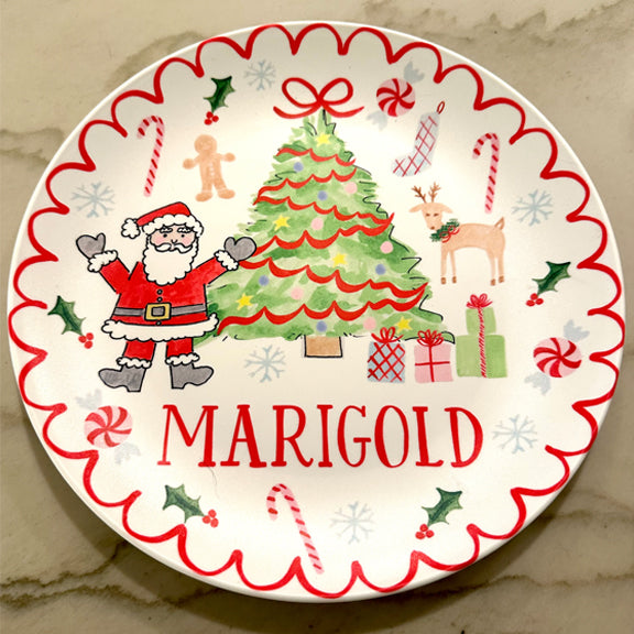 Christmas Tree with Santa Kids Personalized Plate Bowl Cup Placemat | Personalized Kid Christmas Plate
