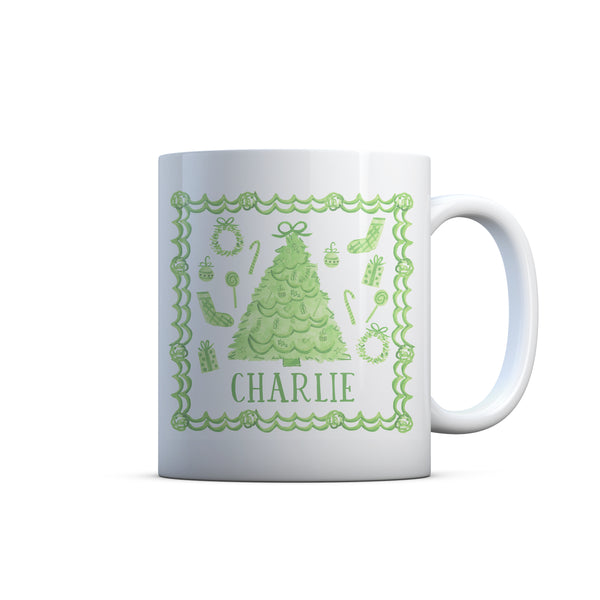 Kid Christmas cup Kid plate personalized dinner plate bowl cup Christmas child mug Green Toile