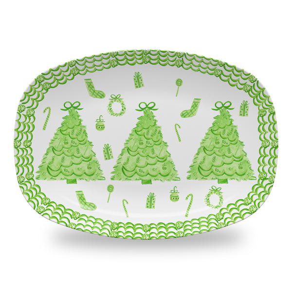 Personalized Christmas Platter in Green Toile  plate Custom tray hostess gift