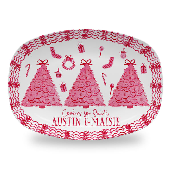 Personalized Christmas Platter Custom Cookies for Santa Plate Red Toile