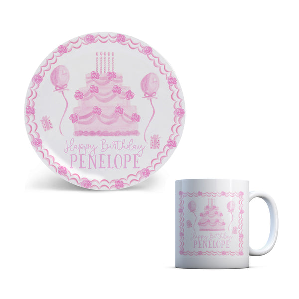 Kids Birthday Plate Birthday Toile in Pink Plate and Cup Set