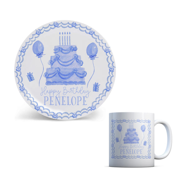 Kids Birthday Plate and cup set Birthday Toile in Blue