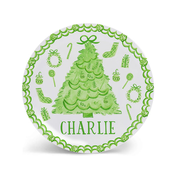 Kid Christmas Plate  Kid plate personalized dinner plate bowl cup Christmas child plate Green Toile